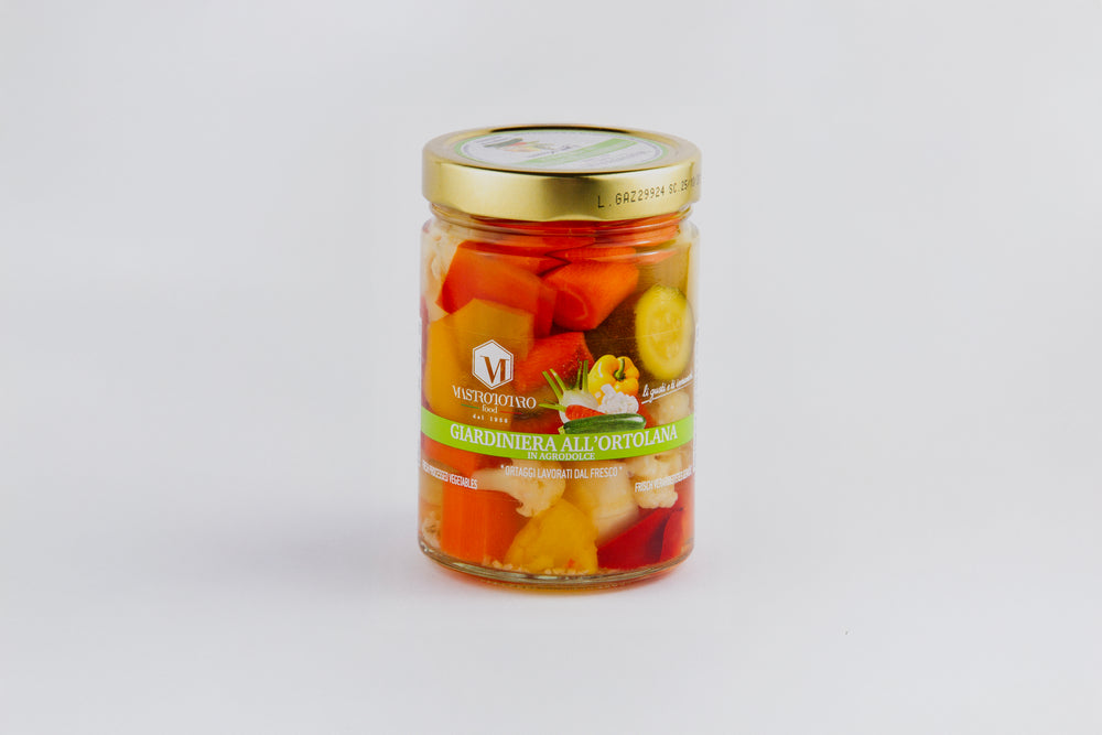 GIARDINIERA ALL'ORTOLANA IN AGRODOLCE 550g (PEPERONI, CAVOLFIORI, CAROTE, FINOCCHI, ZUCCHINE)