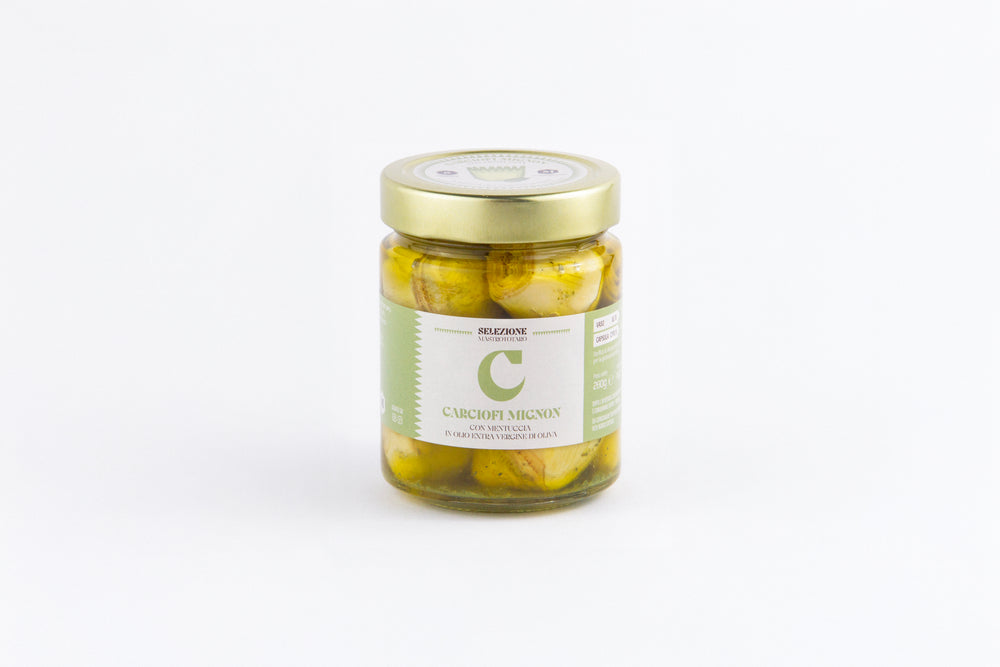 CARCIOFI MIGNON CON MENTUCCIA IN OLIO EXTRA VERGINE DI OLIVA 280g SELEZIONE MASTROTOTARO